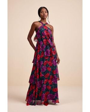 Lulus Graceful Arrival Floral Burnout Backless Maxi Dress in Red | Lyst Lulus Graceful Arrival Floral Burnout Backless Maxi Dress in Red | Lyst