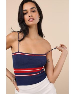 Lulus Lenore Striped Ribbed Crop Top - Blue