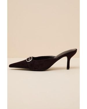 Billini Santana Dark Chocolate Suede Pointed-Toe Mules - Natural