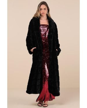 Lulus Fantastically Cozy Quilted Faux Fur Long Coat - Black