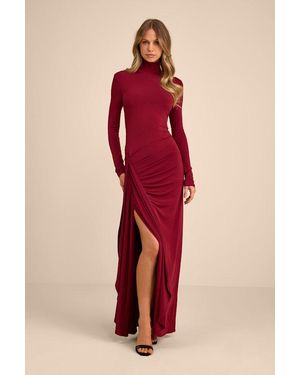 Lulus Tassana Jersey Knit Mock Neck Maxi Dress - Red