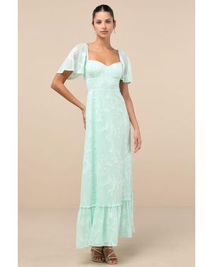 Lulus Tailor Made For You Jacquard Lace-Up Maxi Dress - Green