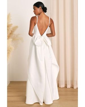 Lulus Exquisite Refinement Backless Bow Ruffled Maxi Dress in Black | Lyst