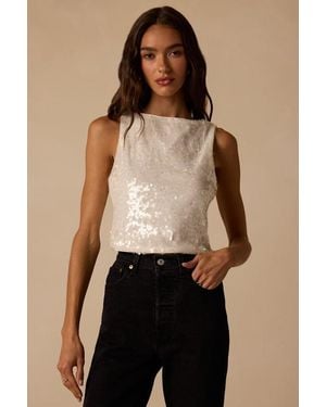 Lulus Chelia Shiny Sequin Cropped Tank Top - Natural