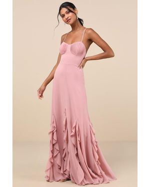 Lulus Priela Ruffled Lace-Up Maxi Dress - Pink