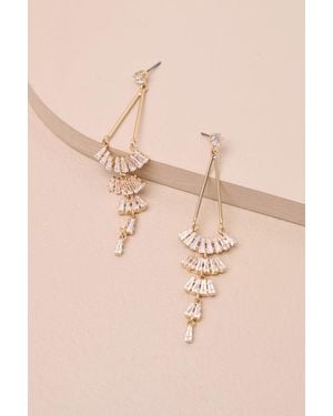 Lulus Chamberline Rhinestone Drop Earrings - Metallic