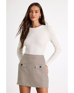 Lulus Andy Houndstooth High-Rise Mini Skirt - Red
