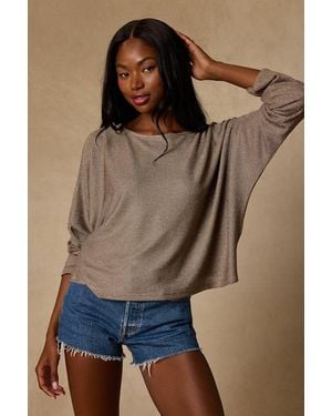 Lulus Braylin Lurex Knit Dolman Sleeve Top - Brown