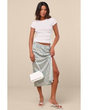 Lulus Agatha Sage Multi Floral Satin Midi Skirt - Natural
