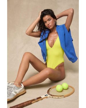 Lulus Tanna Chartreuse Tie-Back One-Piece Swimsuit - Blue