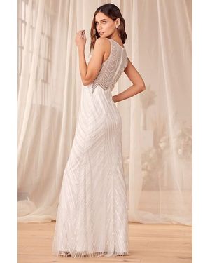 Lulus Only The Beginning And Beaded Sequin Maxi Dress - Natural