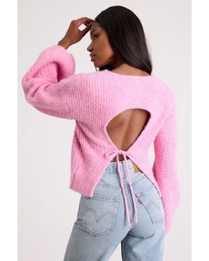 Lulus Direna Fuzzy Tie-Back Long Sleeve Sweater - Pink