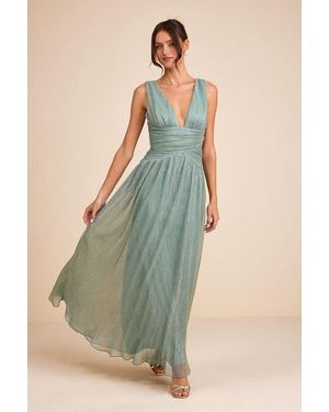 Lulus Evaluna Rust Abstract Print Lurex Pleated Maxi Dress in Red | Lyst