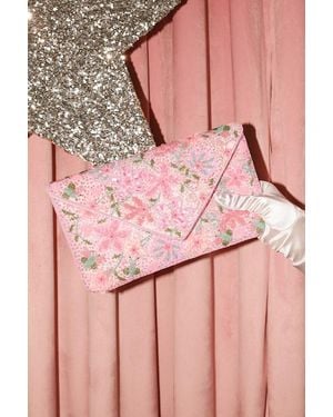 Lulus Beautiful Aspirations Floral Sequin Beaded Clutch - Pink