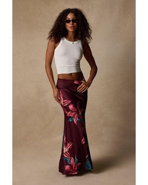 Lulus Belita Multi Floral Satin Maxi Skirt - Brown