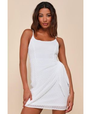 Lulus Stole Your Love Swiss Dot Faux-Wrap Mini Dress - White
