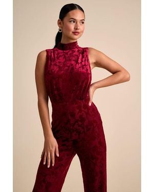 Lulus Micola Velvet Jacquard Mock Neck Jumpsuit - Red