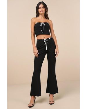 Lulus Jalie Ribbon Mid-Rise Flare Trousers - Black