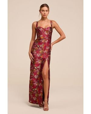 Lulus Demina Dark Floral Jacquard Bustier Maxi Dress - Red