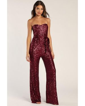 Lulus Flirty Moves Sequin Strapless Wide-Leg Jumpsuit - Red