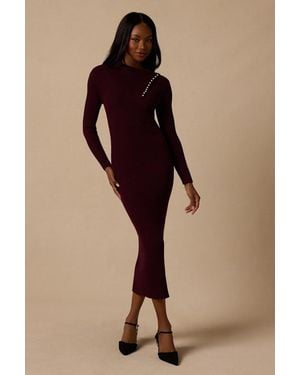 Lulus Lisa Plum Ribbed Long Sleeve Midi Dress - Natural