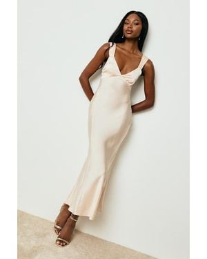 Lulus Ellena Blush Satin Slip Midi Dress - Natural