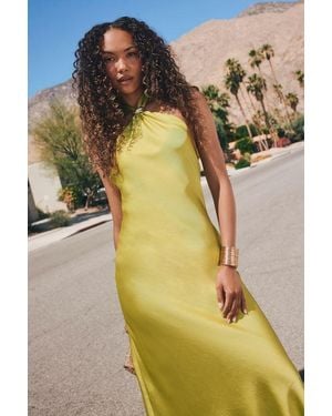 Lulus Lorissa Chartreuse Satin Halter Midi Dress - Yellow