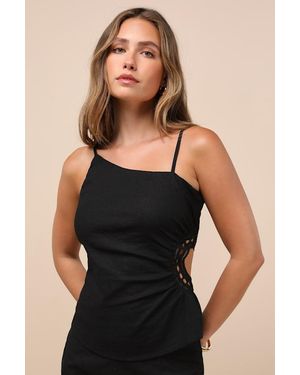 Lulus Mahsa Crochet Embroidered Asymmetrical Tank Top - Black