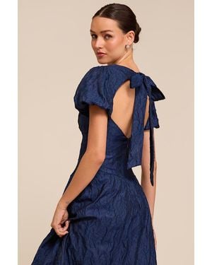 Lulus Sterling Jacquard Tie-Back Midi Dress - Blue