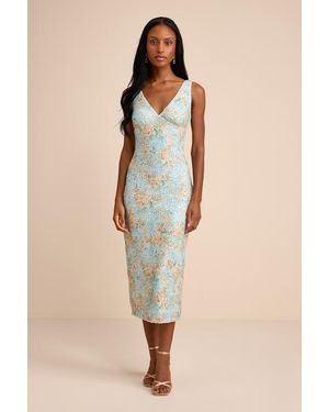 Lulus Renita Floral Sequin Column Midi Dress - Natural