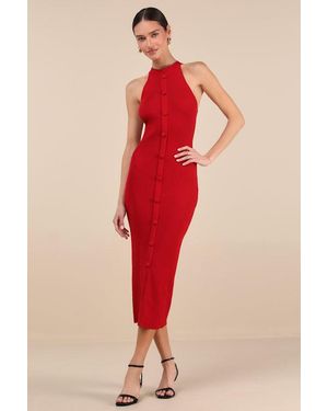 Lulus Sunia Sleeveless Button-Front Midi Sweater Dress - Red