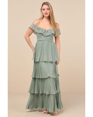 Lulus Always Remarkable Pleated Off-The-Shoulder Maxi Dress in Red | Lyst