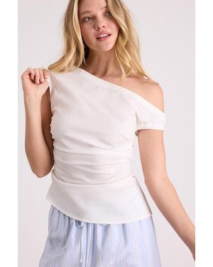 Lulus Debonair Poplin Ruched Asymmetrical Top - White