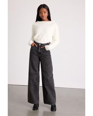 Daze Denim Wanderer Washed Studded Wide-Leg Jeans - White