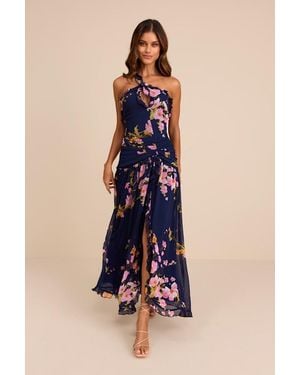Lulus Alayda Floral Asymmetrical Ruffled Maxi Dress - Blue