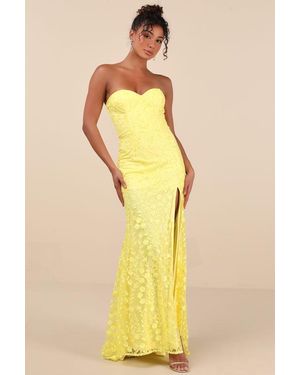 Lulus Romantic Beauty Floral Embroidered Strapless Maxi Dress - Yellow