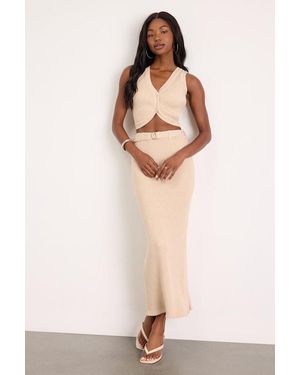 Lulus Mariah Cream Ribbed Two-Piece Jumper Midi Dress - White