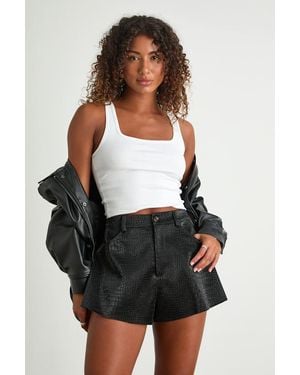 Lulus Yvaine Vegan Leather Crocodile-Embossed Shorts - Black