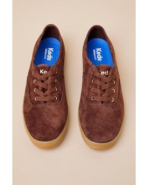 Keds Champion Luxe Chocolate Suede Lace-Up Trainers - Blue