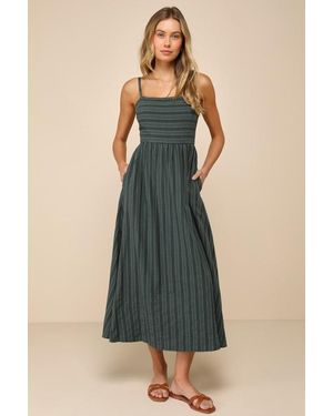 Lulus Feeling The Best Striped Tie-Back Midi Dress With Pockets - Blue
