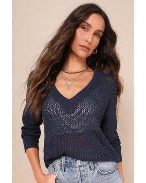 Lulus Idyllic Breeze Loose Knit V-Neck Sweater Top - Blue