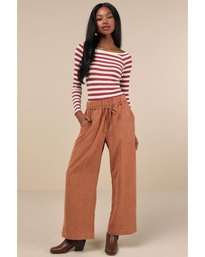 Lulus Autumn Staple Suede High Rise Wide-Leg Trousers - Brown