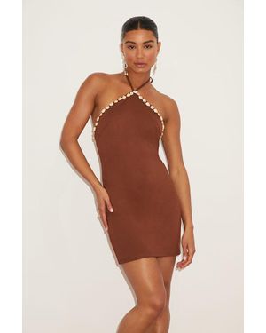 Lulus Azeneth Shell Bodycon Halter Mini Dress - Brown