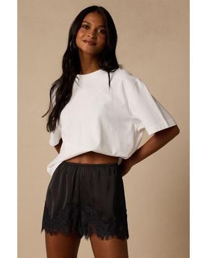 Lulus Jana Satin Lace Shorts - White