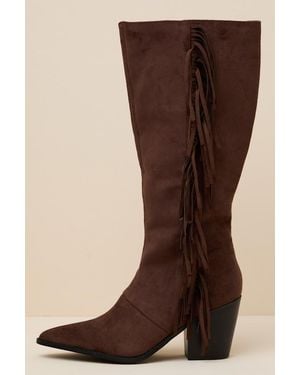 Lulus Lana Suede Fringe Boots - Brown