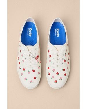 Keds Champion Cream And Rose Embroidered Lace-Up Trainers - Blue