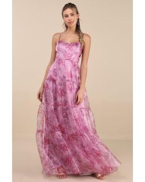 Lulus Exclusive Glamour Floral Organza Tiered Maxi Dress - Pink
