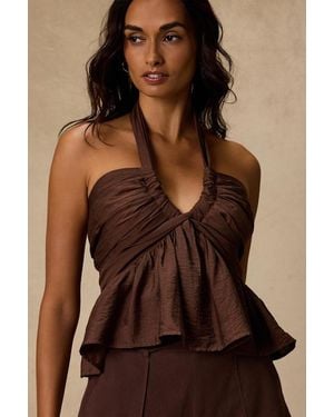 Lulus Kadri Peplum Halter Top - Brown