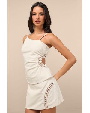 Lulus Mahsa Cream Crochet Embroidered High-Rise Mini Skirt - Natural