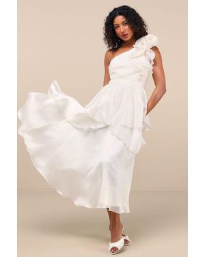 Lulus Lanelle Ruffled One-Shoulder Midi Dress - Natural